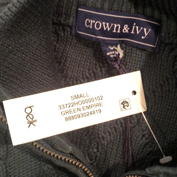Crown & Ivy Men's Quarter Zip Cable Knit Sweater-Size Small NWT - Picture 7 of 8
